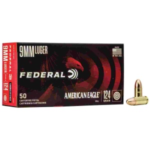 American Eagle Handgun Ammunition 9mm Luger 124 gr FMJ 1150 fps 50/ct
