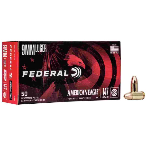 American Eagle IRT Handgun Ammunition 9mm Luger 147 gr. TMJ 1000 fps 50/ct