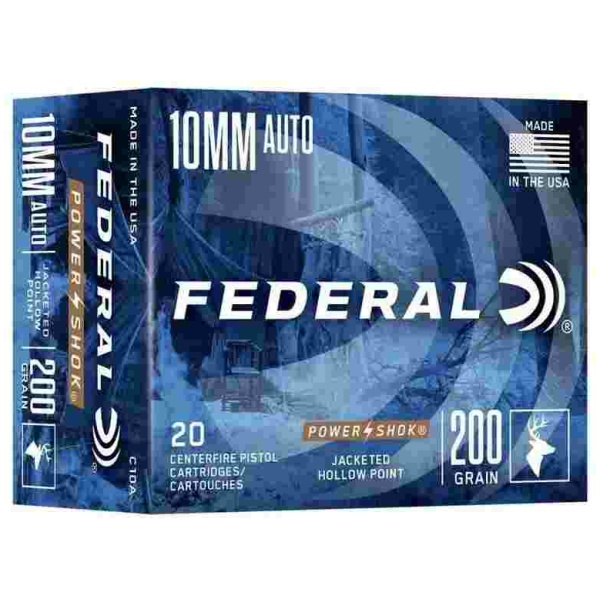 Federal Power-Shok Handgun Ammunition 10mm Auto 200gr JHP 1110 fps 20/ct