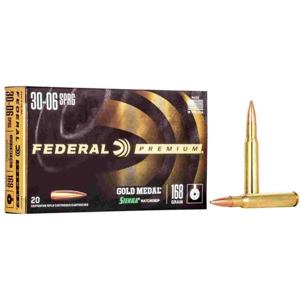 Federal Premium Gold Medal Sierra MatchKing Rifle Ammunition .30-06 Sprg 168 gr BTHP 2700 fps - 20/ct