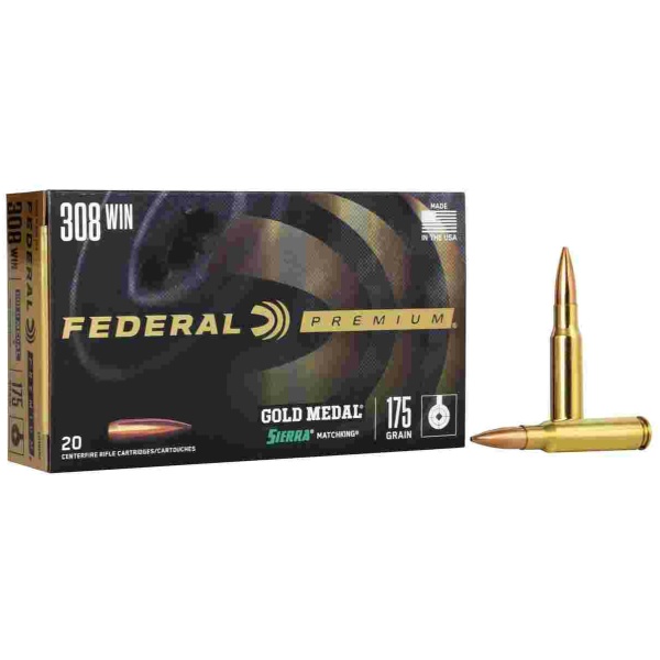 Federal Premium Gold Medal Sierra MatchKing Rifle Ammunition .308 Win 175 gr BTHP 2600 fps - 20/ct