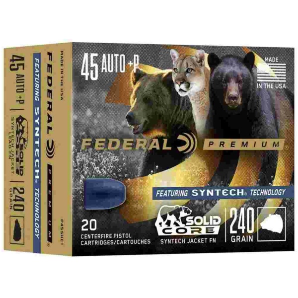 Federal Solid Core Handgun Ammunition .45 Auto(+P) 240 gr TSJ 20/ct