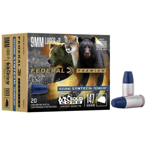 Federal Solid Core Handgun Ammunition 9mm Luger (+P) 147 gr TSJ 20/ct