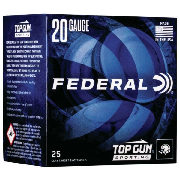 Federal Top Gun Sporting Shotshells 20ga 2-3/4" 7/8 oz 1250 fps #7.5 25/ct