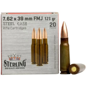 Global Ordnance Sterling Steel Case Rifle Ammunition 7.62x39mm 123gr FMJ 2362 fps 20/ct