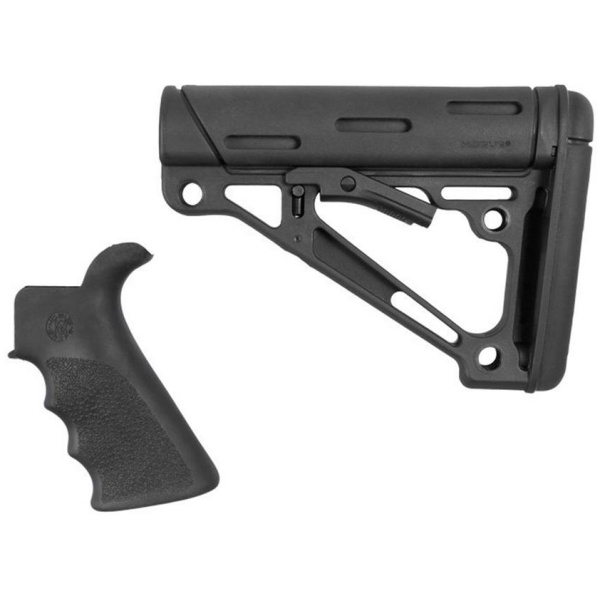 Hogue AR-15/M-16 Kit - Finger Groove Beavertail Grip & Over-Molded Collapsible Buttstock - Fits Commercial Buffer Tube Black