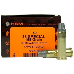 HSM Training Handgun Ammunition .38 Spl 158gr SWC 790 fps 50/ct