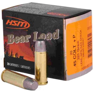 HSM Bear Load Hard Cast Handgun Ammunition .45 Colt 325gr WFN Gas Check 1155 fps 20/ct