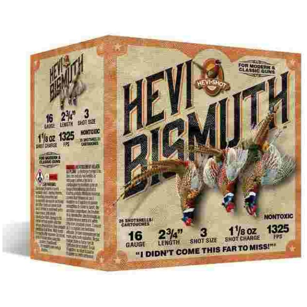 HEVI-Shot HEVI-Bismuth Upland Shotshells 16ga 2-3/4" 1-1/4oz 1325 fps #5 25/ct