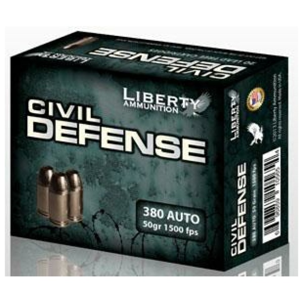 Liberty Civil Defense Handgun Ammunition .380 Auto 50 gr SCHP 1500 fps 20/ct