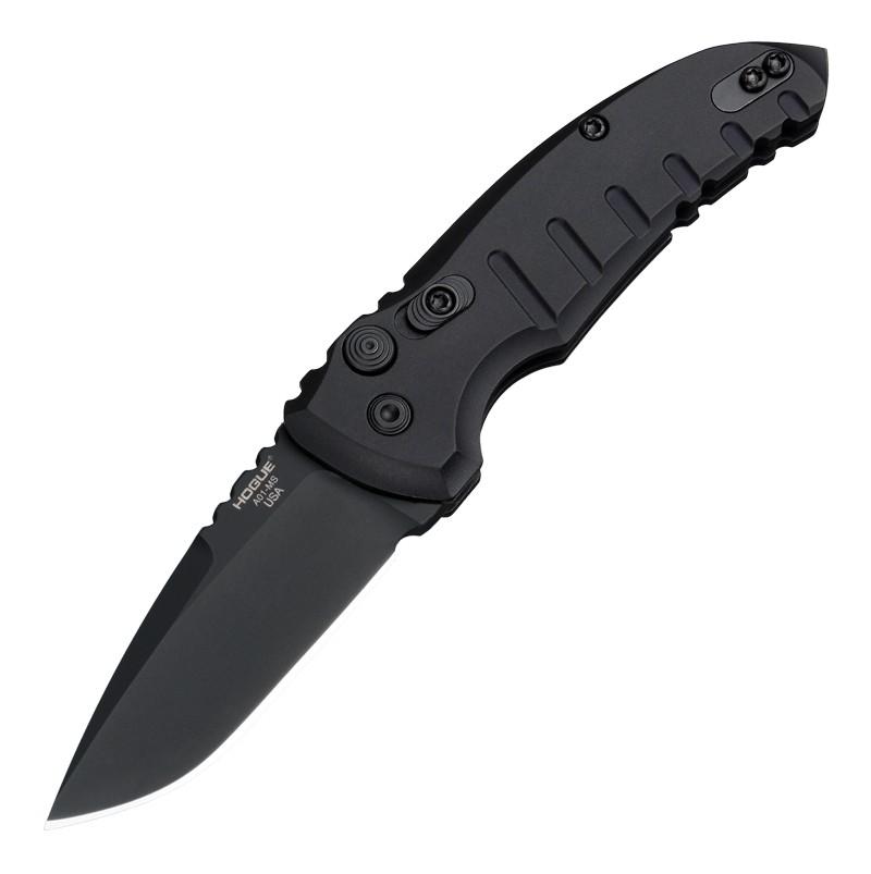 Hogue A01-Microswitch Automatic Folder Knife 2-3/4" Drop Point Blade Black