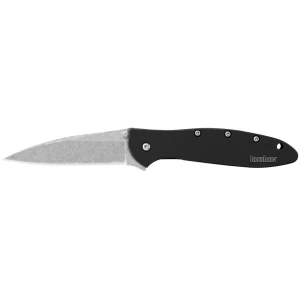 Kershaw Ken Onion Leek Folding Knife 3" Stonewashed Drop Point Blade Black