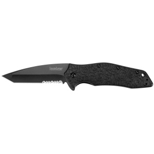 Kershaw Kuro Folding Knife 3-1/10" Partially Serrated American Tanto Blade Black