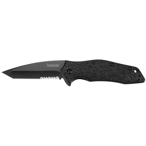 Kershaw Kuro Folding Knife 3-1/10" Partially Serrated American Tanto Blade Black