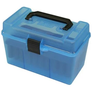 MTM H50-R-MAG - Deluxe Ammo Box w/Handle 7mm Rem Mag - 300 Win Mag 50/ct Capacity Clear Blue