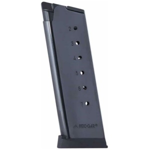 Mec-Gar 1911 Officer Handgun Magazine with Plastic Removable Buttplate & Follower .45 ACP HT Blued 7/rds High Cap