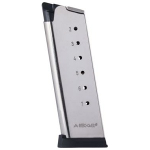 Mec-Gar 1911 Officer Handgun Magazine with Removable Buttplate & Follower .45 ACP HT Nickel 7 rds High Cap