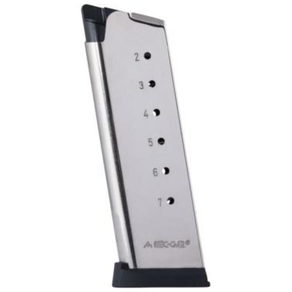 Mec-Gar 1911 Officer Handgun Magazine with Removable Buttplate & Follower .45 ACP HT Nickel 7 rds High Cap