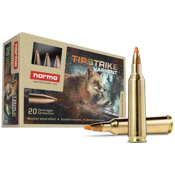 Norma TipStrike Rifle Ammunition .22-250 Rem 55gr PT 3576 fps 20/ct