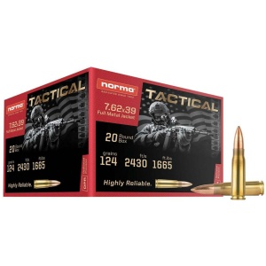 Norma Range & Training Rifle Ammunition 7.62x39 124gr FMJ 2430 fps 20/ct