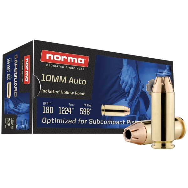 Norma Safeguard Handgun Ammunition 10mm Auto 180gr JHP 1224 fps 50/ct