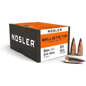 Nosler Ballistic Tip Varmint Bullets 6mm .243" 55 gr SBT-SB 100/ct