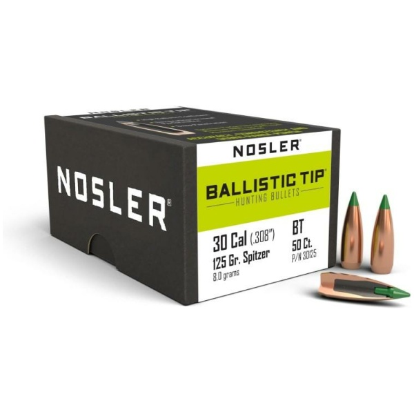Nosler Ballistic Tip Hunting Bullets .30 cal .308" 125 gr SBT-BTIP 50/ct