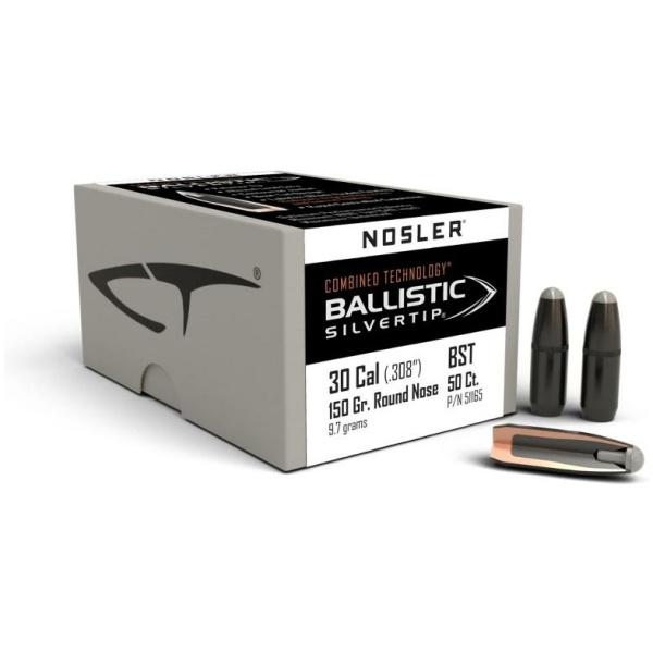 Nosler Ballistic SilverTip Hunting Rifle Bullets .30 cal .308" 150 gr RN-SBT-BSTIP 50/ct