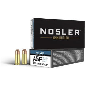 Nosler ASP Suppressor Ready Handgun Ammunition 9mm Luger 147gr JHP 950 fps 50/ct