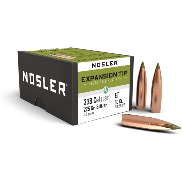 Nosler E-Tip Lead Free Rifle Bullets .338 Lapua Mag .338" 225 gr SPTZ ETIP 50/ct
