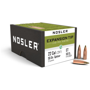 Nosler E-Tip Lead Free Rifle Bullets .22LR .224" 55gr SPTZ E-Tip 50/ct