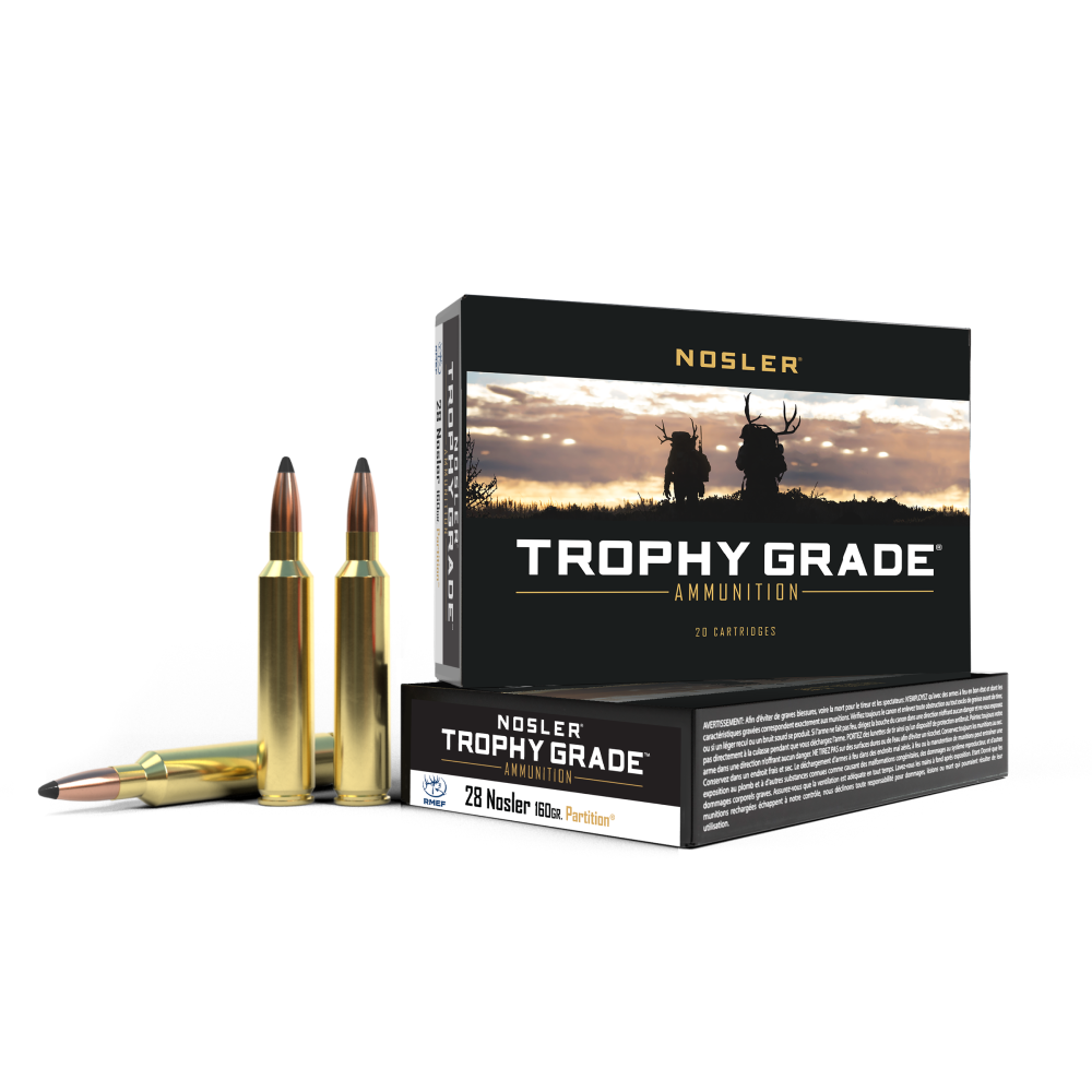 Nosler Partition Trophy Grade Rifle Ammunition 28 Nosler 160 gr PSP 3250 fps 20/ct