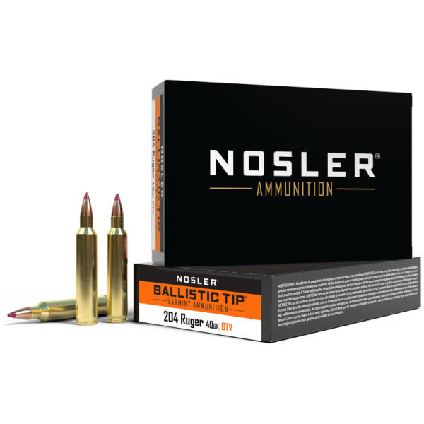 Nosler Ballistic Tip Varmint Rifle Ammunition .204 Ruger 40 gr PT 3625 fps 20/ct