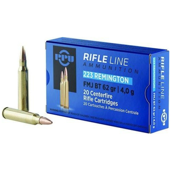 PPU Rifle Ammunition .223 Remington FMJ BT 62gr 3042 fps 20/ct
