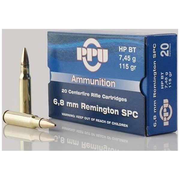 PPU Standard Rifle Ammunition 6.8mm SPC 115 gr HPBT 2624 fps 20/ct
