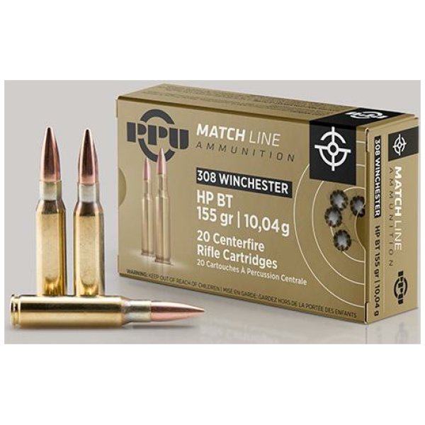 PPU Match Rifle Ammunition .308 WIN. 155 gr HPBT 2610 fps 20/ct