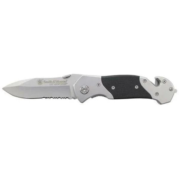 Smith & Wesson 1st Response Drop Point Folding Knife 3 3/10" Blade Black and Silver