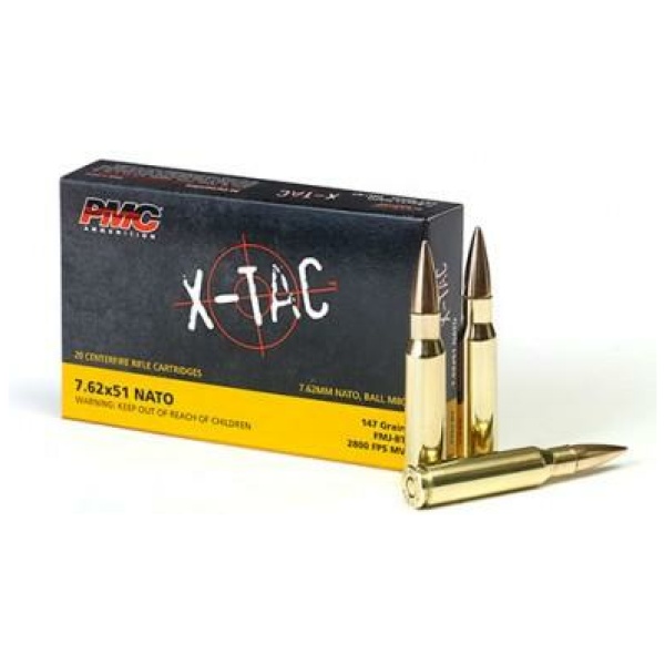 PMC X-Tac Rifle Ammunition .308 Win (7.62x51) 147gr FMJ-BT 2800 fps 20/ct