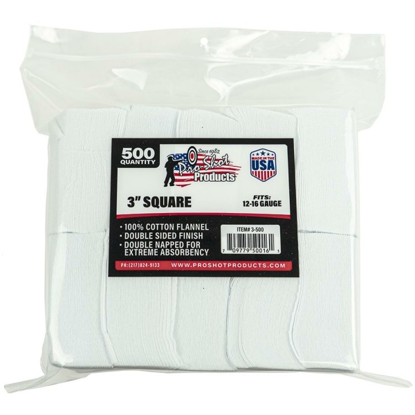 Pro-Shot 3" Square 100% Cotton Patches 500/ct