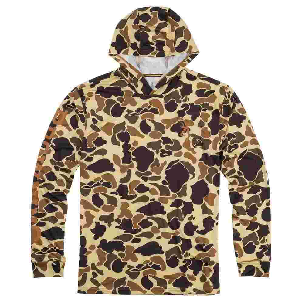 Browning Hooded Long Sleeve Tech Shirt Vintage Tan Camo S