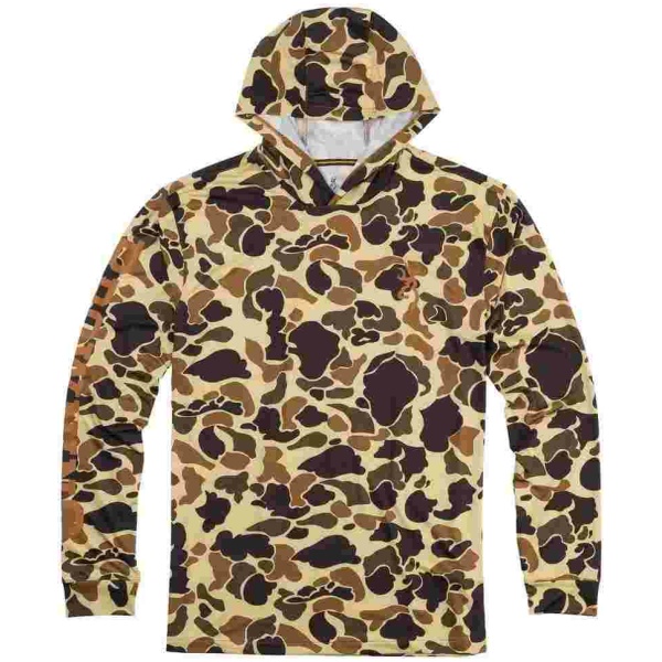 Browning Hooded Long Sleeve Tech Shirt Vintage Tan Camo M