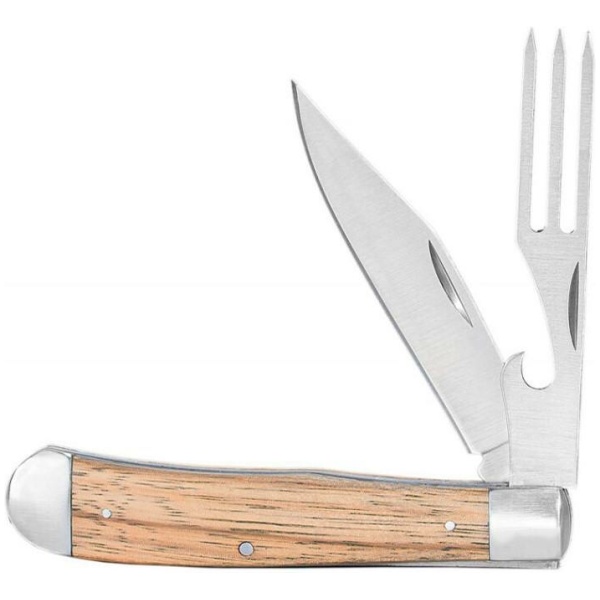 ABKT Cattleman Chuckwagon Trapper Knife 3-1/4" Blade with Fork Blade Zebrawood