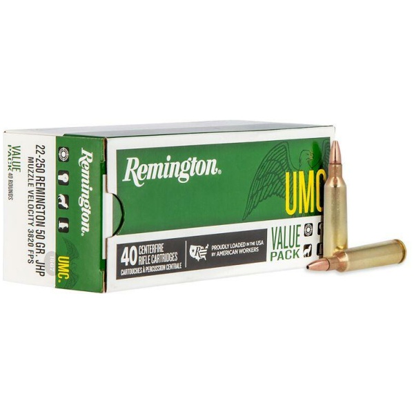 Remington UMC Rifle Ammunition .22-250 Rem 45 gr JHP 4000 fps 40/ct