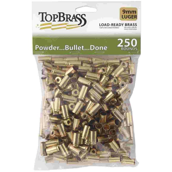 Top Brass Unprimed Remanufactured Handgun Brass 9mm Luger  BulkGrade A+ 250/ct