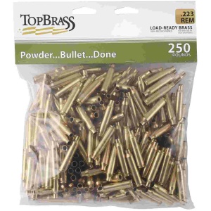 Top Brass Unprimed Remanufactured Rifle Brass .223 Rem Bagged Header Card Grade A+ 250/ct