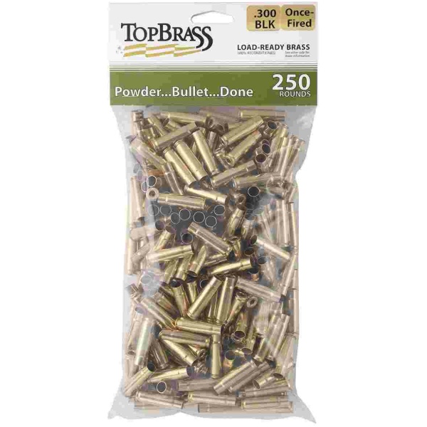 Top Brass Unprimed Remanufactured Rifle Brass .300 Blackout Bagged Grade A+ 250/ct