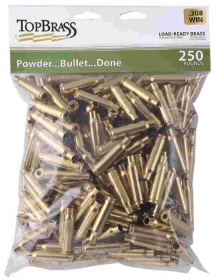 Top Brass Unprimed Remanufactured Rifle Brass .308 Win Bagged Header Card Grade A+ 250/ct