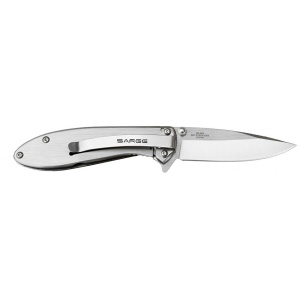 Sarge Knives Hawk Swift Assist Folder Knife 3-1/8" Clip Point Blade Chrome