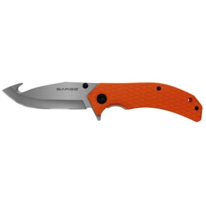 Sarge Knives Adrenaline Spring Assist Folding Knife 3-1/2" Gut Hook Blade Orange