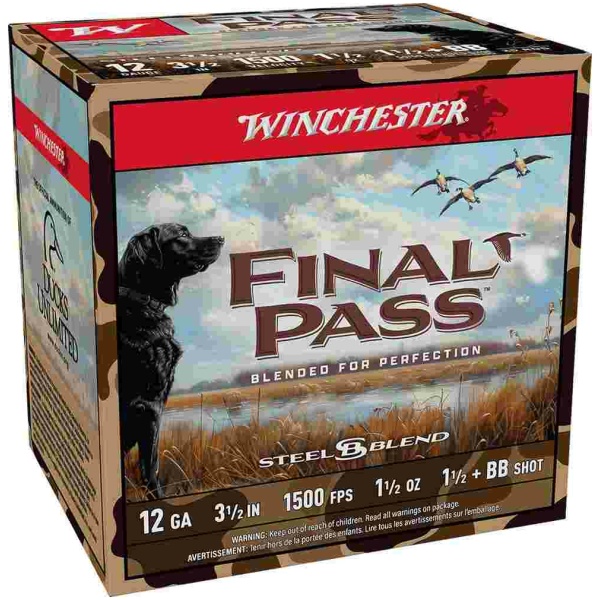 Winchester Final Pass Shotshells 12ga 3-1/2" 1-1/2oz 1500 fps #1.5 & #BB Shot 25/ct